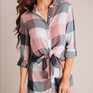 Morning Lavender Donna Plaid Shirt Dress